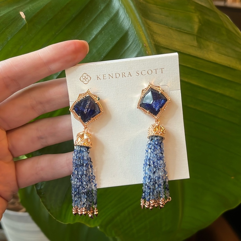 Kendra Scott rose gold and blue beaded dangle earrings
